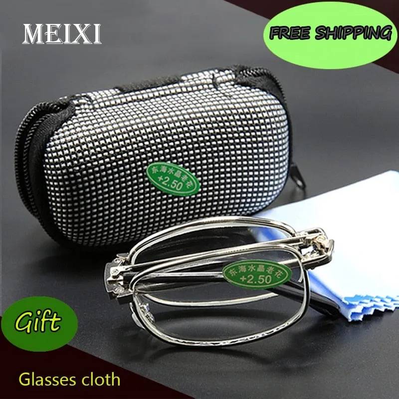 Hot Foldable Clear Men Women Reading Glasses Grid Case with Belt Clip Presbyopic  1.0 1.5 2.0 2.5 3.0 3.5  4.0