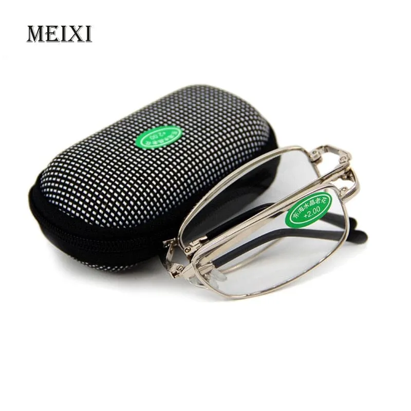 Hot Foldable Clear Men Women Reading Glasses Grid Case with Belt Clip Presbyopic  1.0 1.5 2.0 2.5 3.0 3.5  4.0