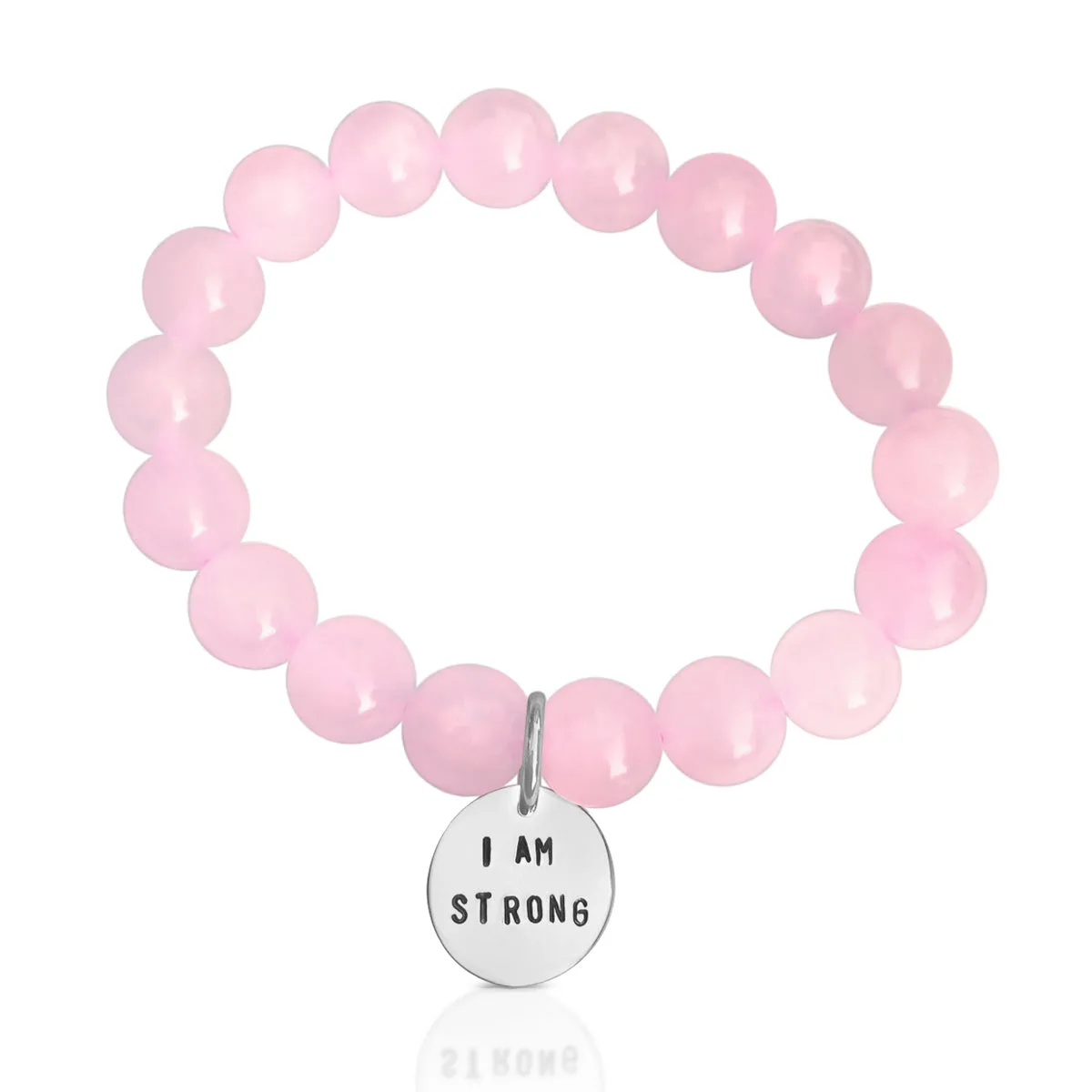 I am Strong Affirmation Bracelet with Rose Quartz to Help Achieve Success