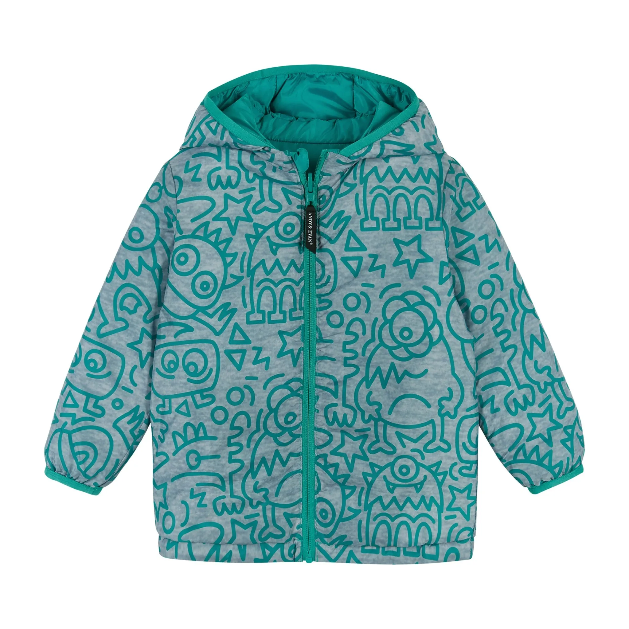 Infant Aqua Monsters Reversible Puffer  | Aqua