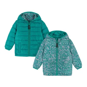 Infant Aqua Monsters Reversible Puffer  | Aqua