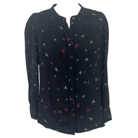 Isabel Marant Black Silk Bird Print Blouse M