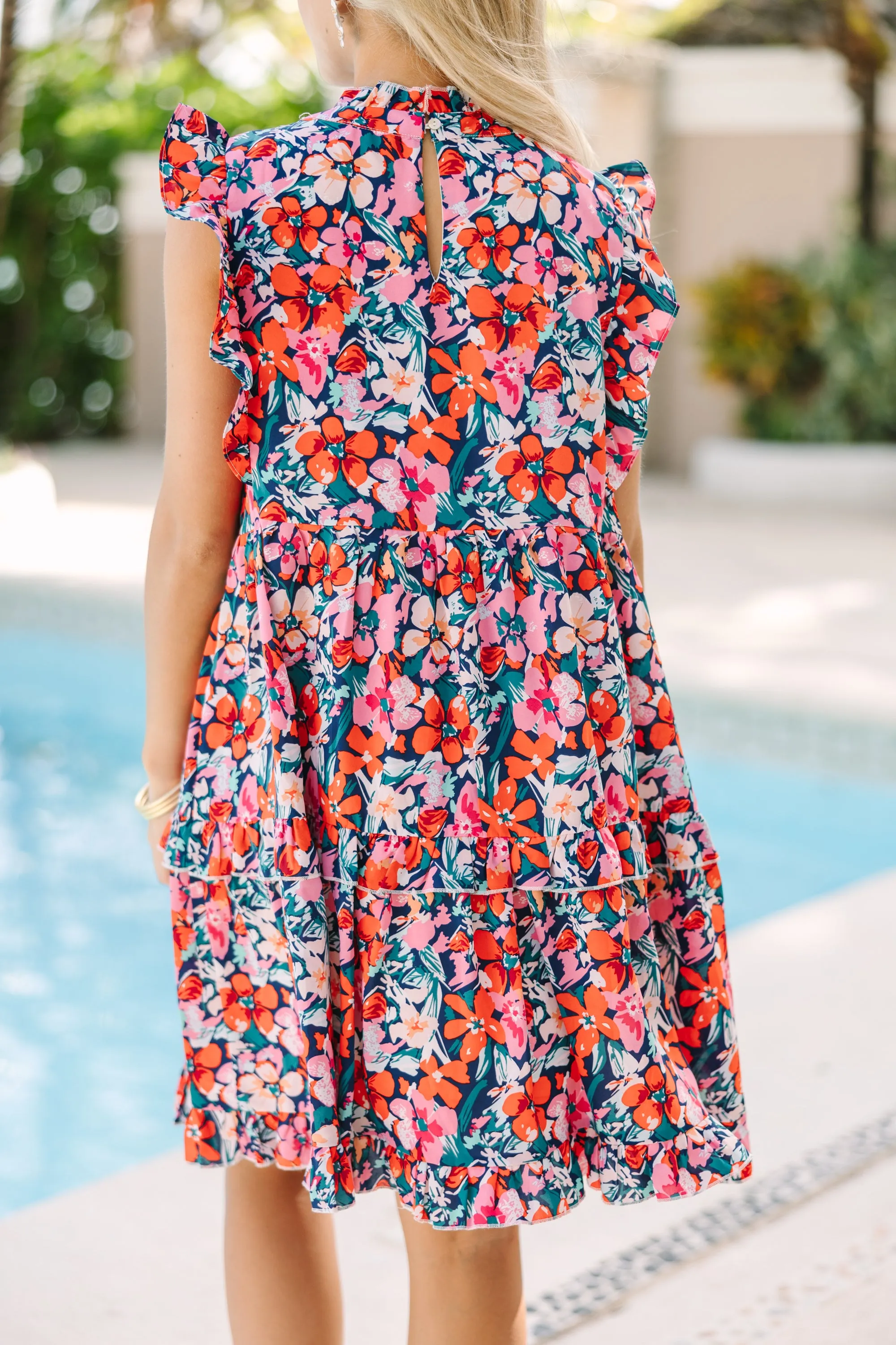 Just A Dream Navy Blue Floral Babydoll Dress