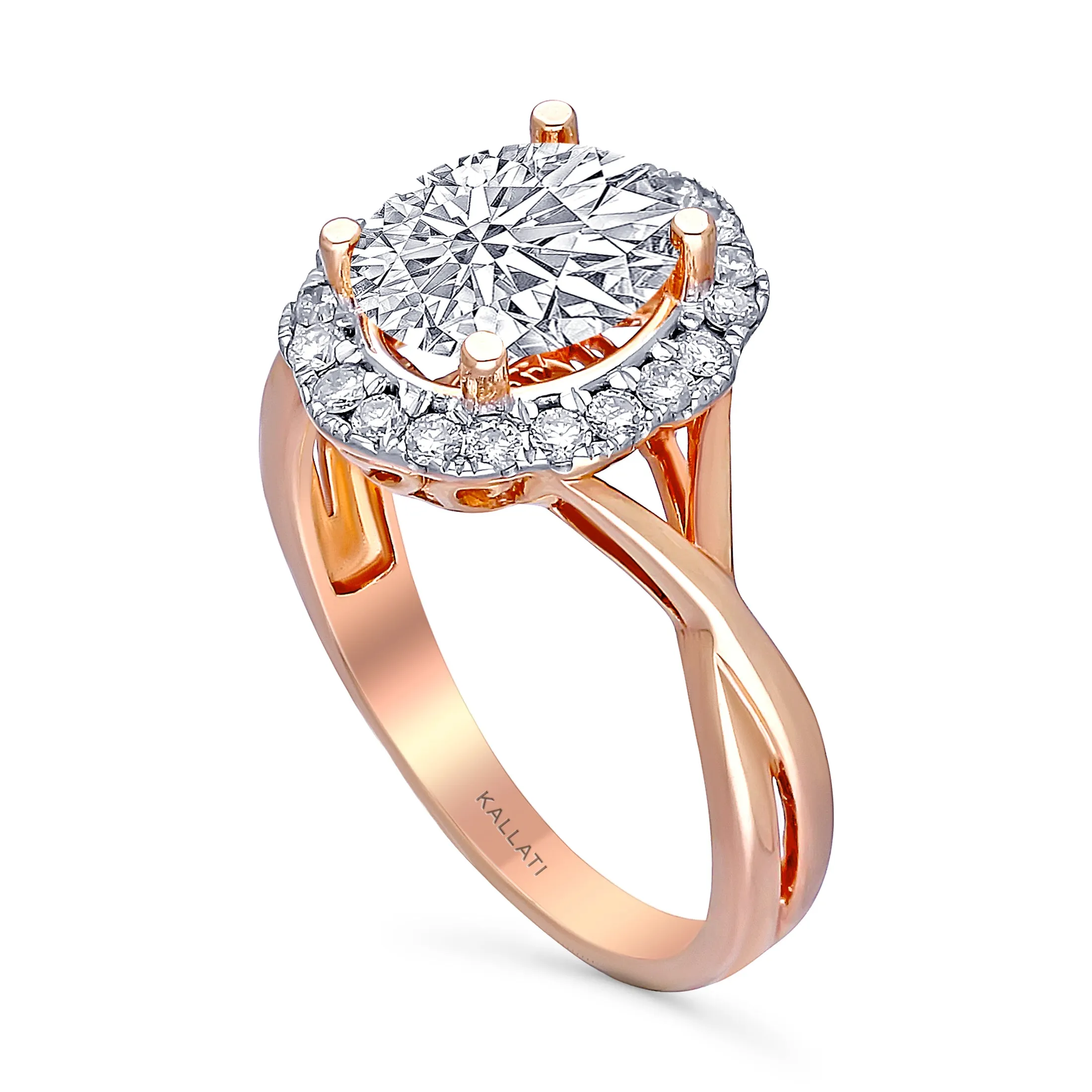 Kallati Eternal Round Halo Diamond Engagement Ring in 14K Rose Gold