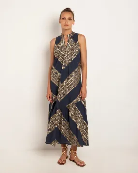 Kori Cotton Maxi Dress | Navy & Gold