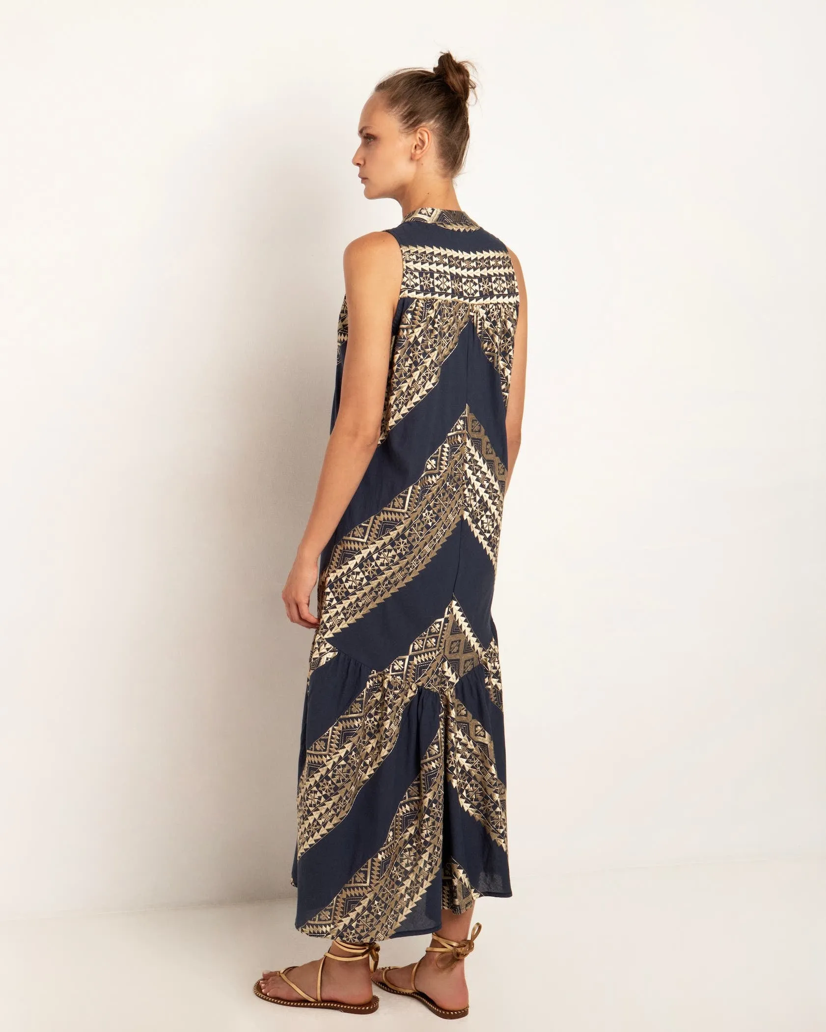 Kori Cotton Maxi Dress | Navy & Gold