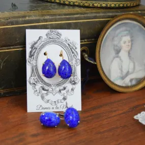 Lapis Glass Earrings - Large Oval or Large Teardrop