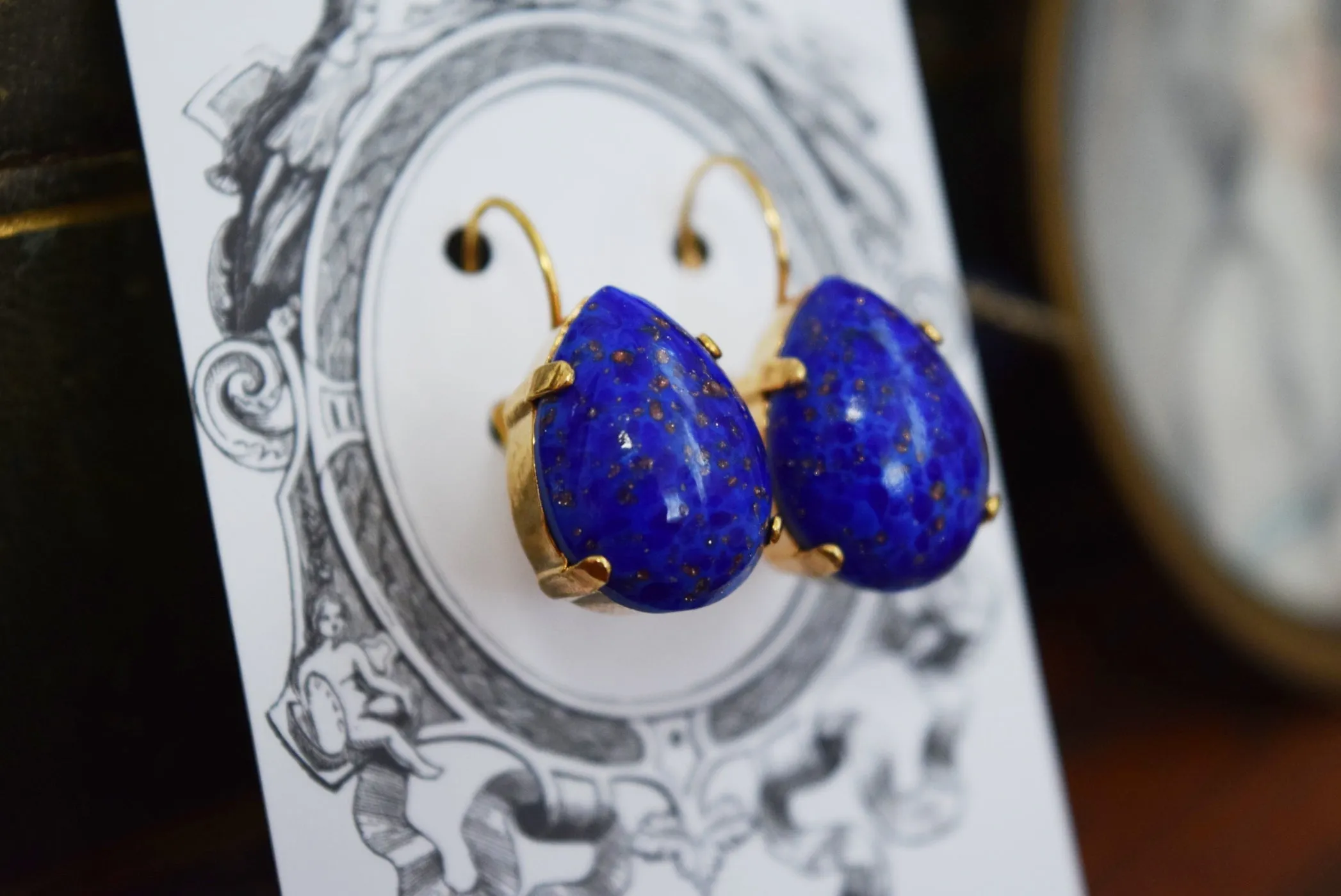 Lapis Glass Earrings - Large Oval or Large Teardrop