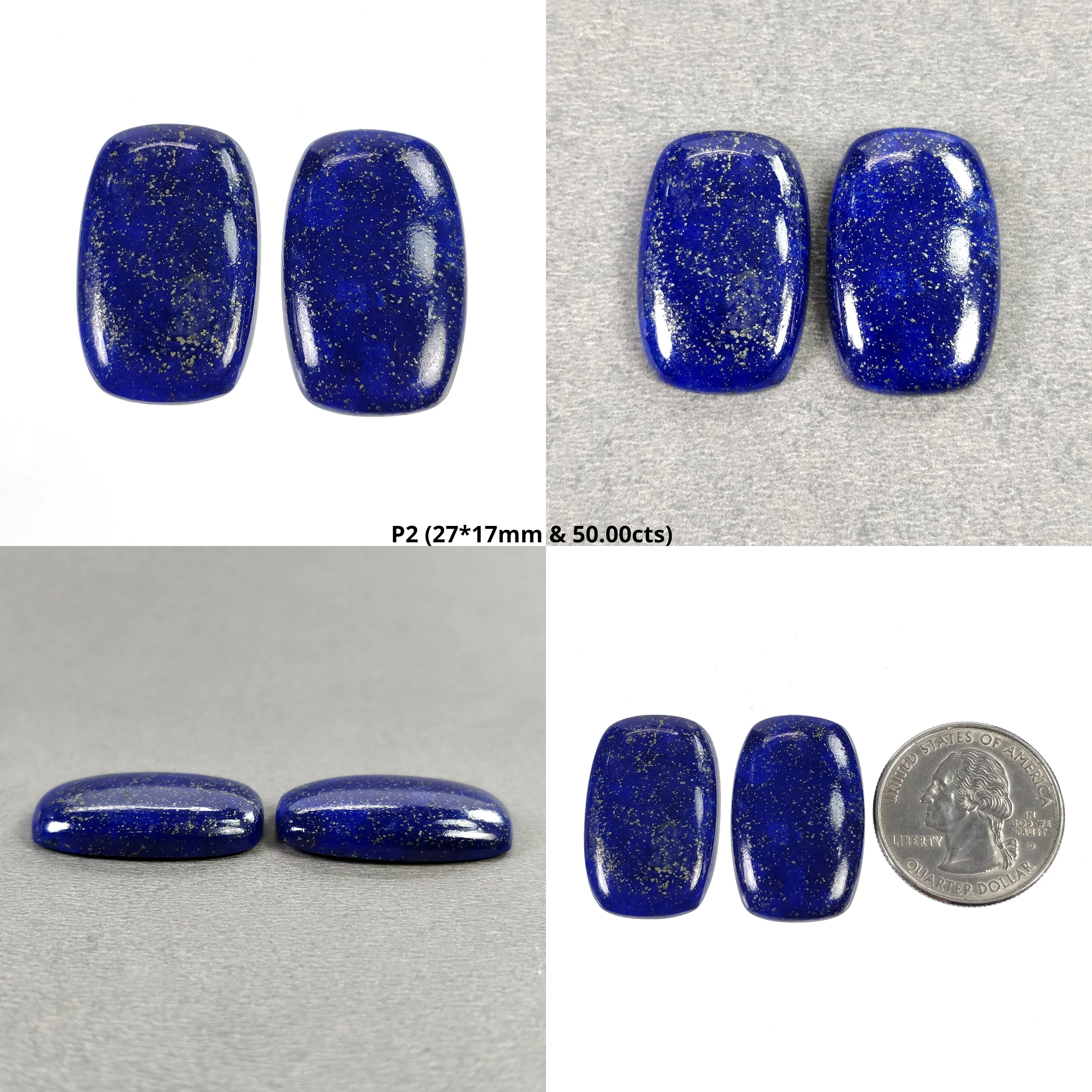 LAPIS LAZULI Gemstone Cabochon : Natural Untreated Blue Lapis Cushion Shape Pair