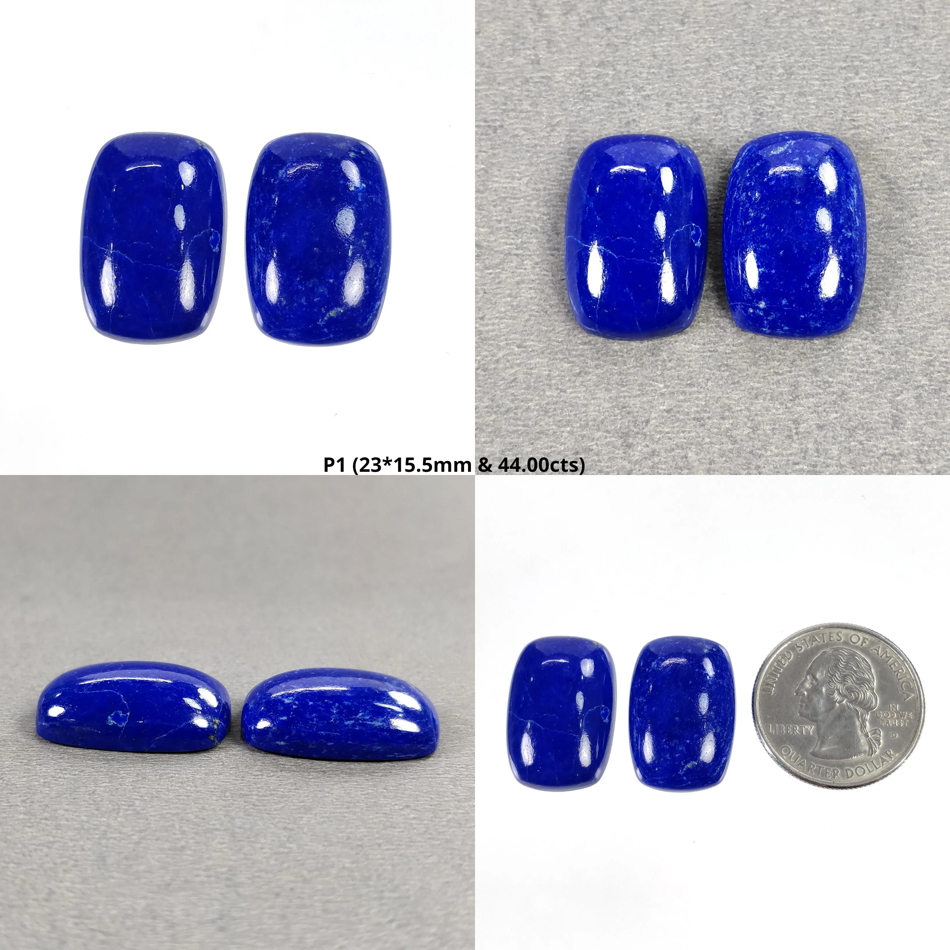 LAPIS LAZULI Gemstone Cabochon : Natural Untreated Blue Lapis Cushion Shape Pair