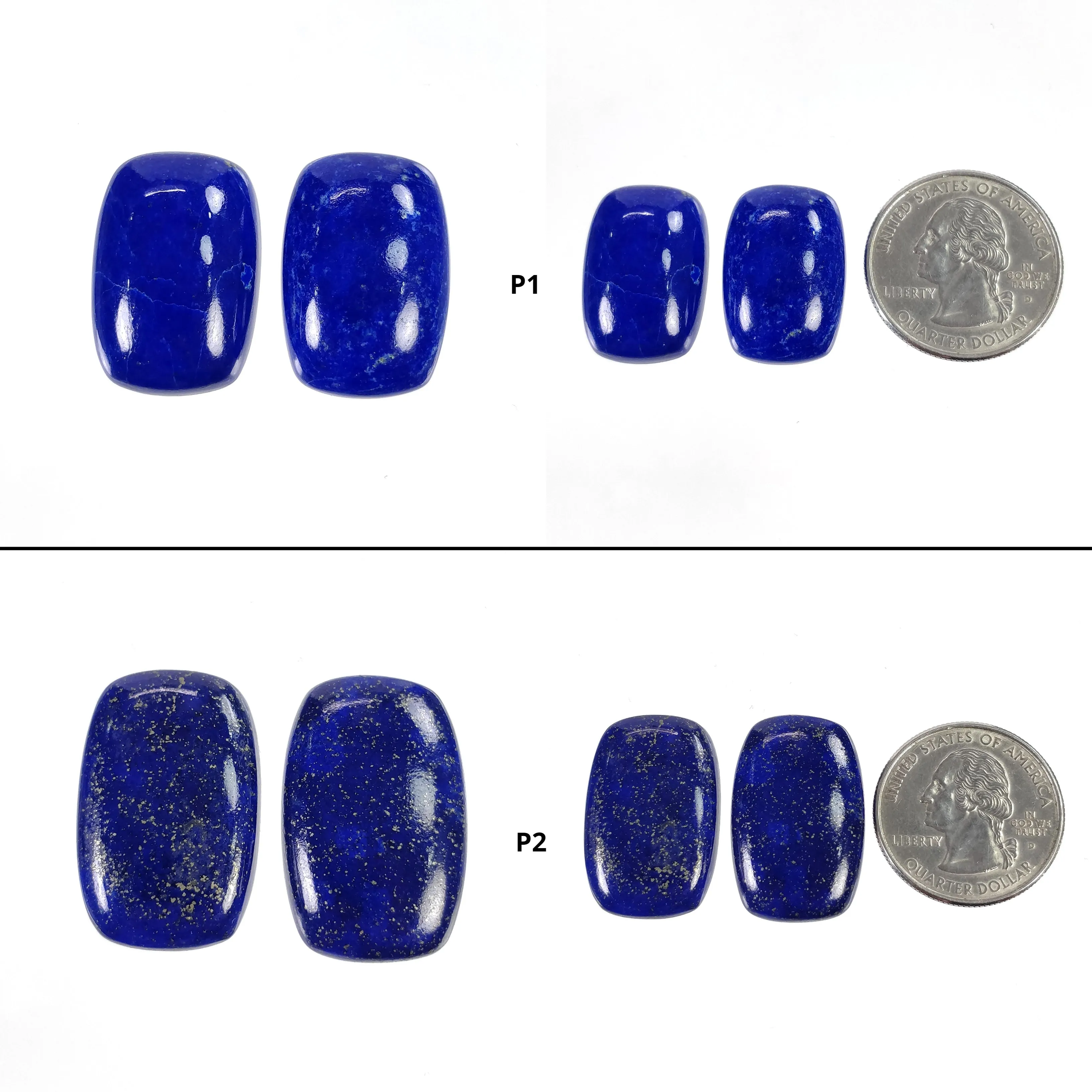 LAPIS LAZULI Gemstone Cabochon : Natural Untreated Blue Lapis Cushion Shape Pair