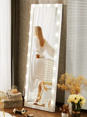 Large Full-Length Floor Mirror with Lights for Bedroom White