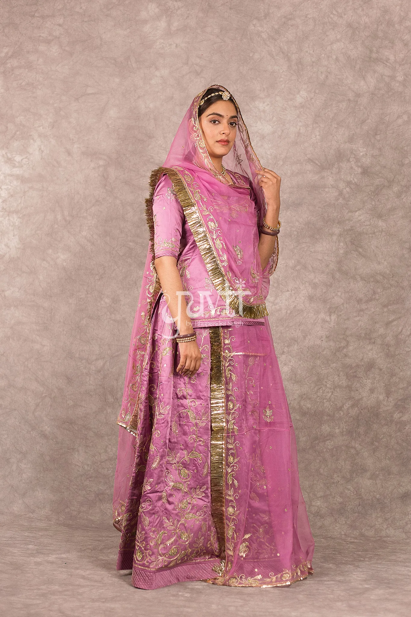 Lavender Bamber Satin Aari Salma work Poshak