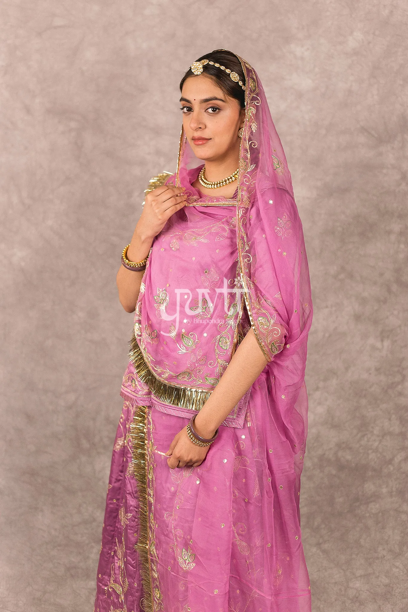 Lavender Bamber Satin Aari Salma work Poshak