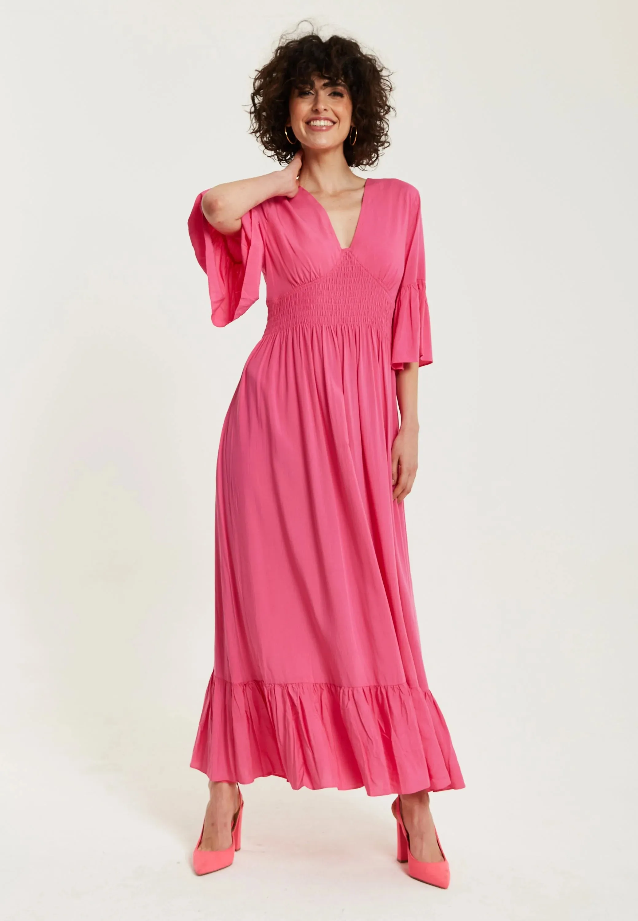 Liquorish Maxi Dress With Frill Sleeves