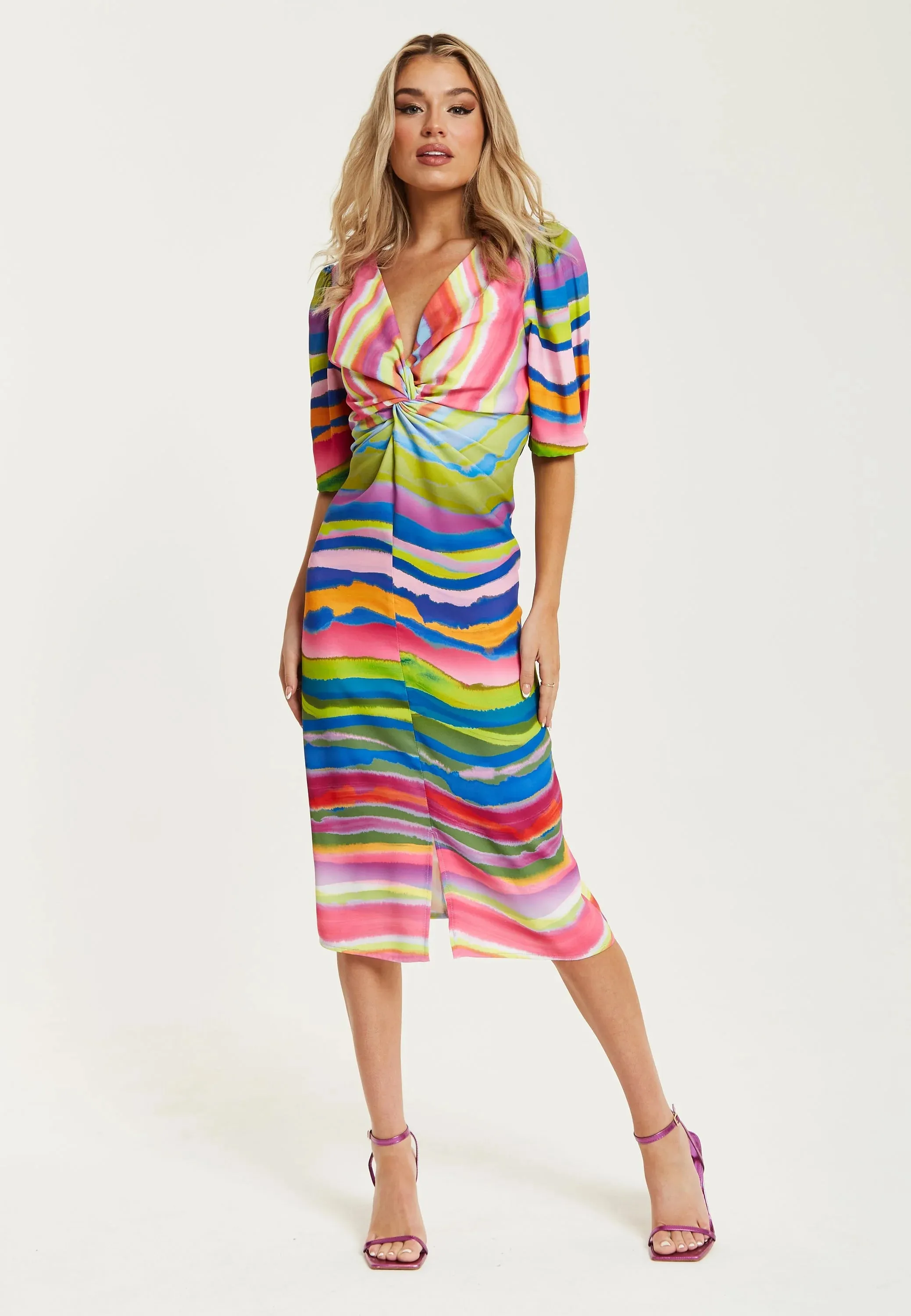 Liquorish Rainbow Knot Front Midi Dress