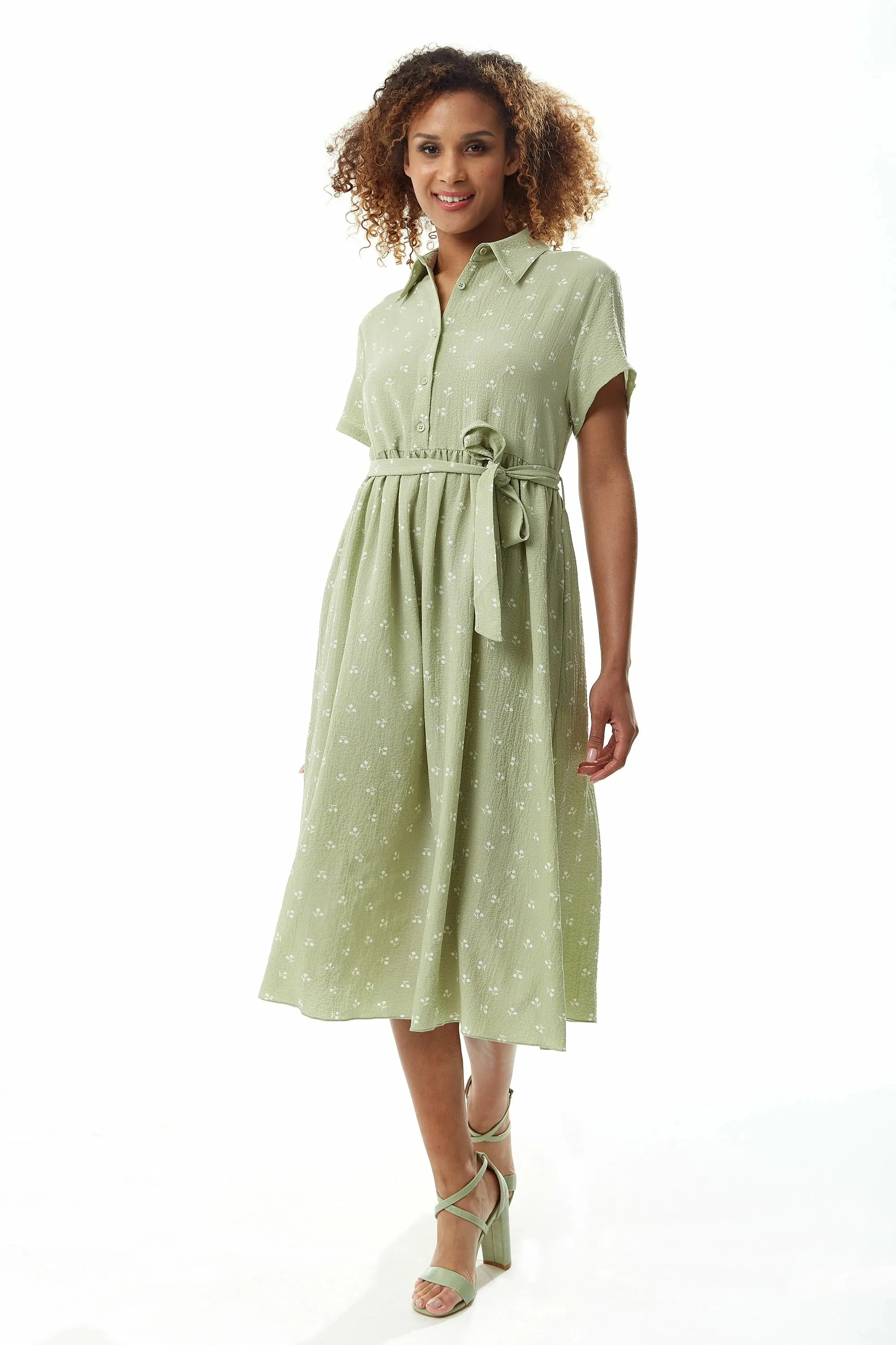 Liquorish Sage Green Cherry Print Midi Dress