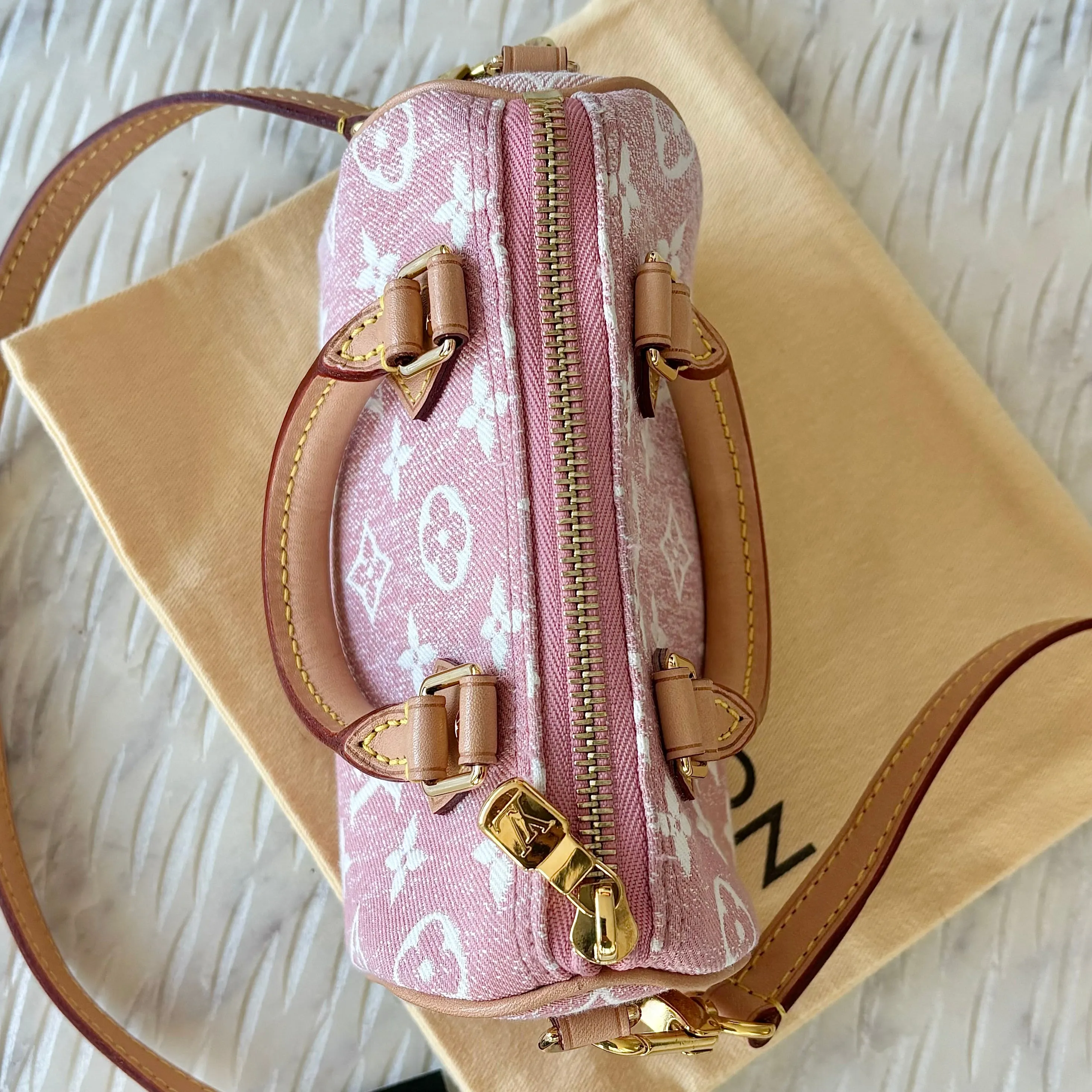 LOUIS VUITTON Pink Denim Monogram Nano Speedy Bag