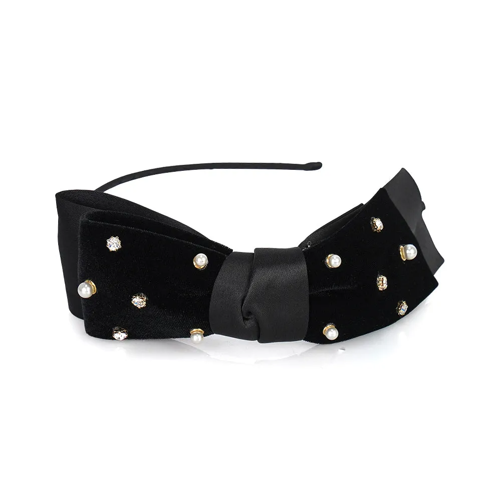 LUXE VELVET BOW CRYSTAL HAIRBAND