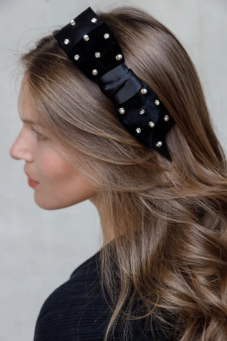 LUXE VELVET BOW CRYSTAL HAIRBAND