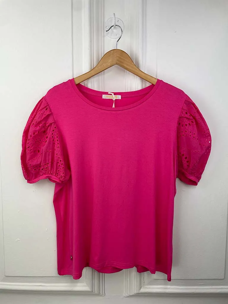 Malissa J Broderie Anglaise Balloon Sleeve Tee - Pink