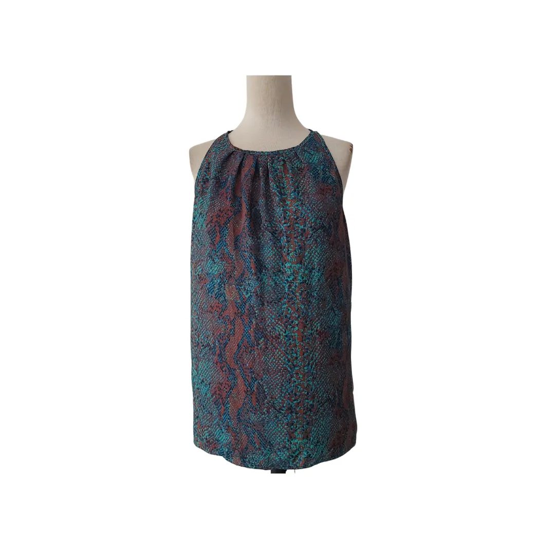 Mango Blue & Brown Snakeskin Sleeveless Blouse | Like New |