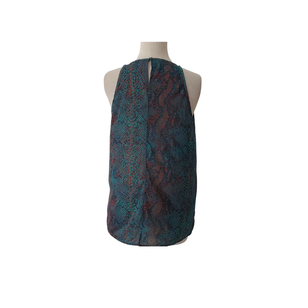 Mango Blue & Brown Snakeskin Sleeveless Blouse | Like New |