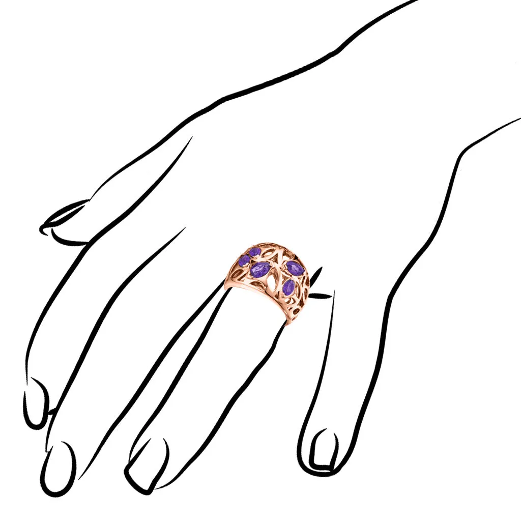 Medallion Purple Quartz Small Ring in Sterling Silver plated with 18k Rose Gold