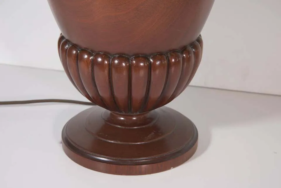 Midcentury Custom Made Carved Mahogany Urn Table Lamp