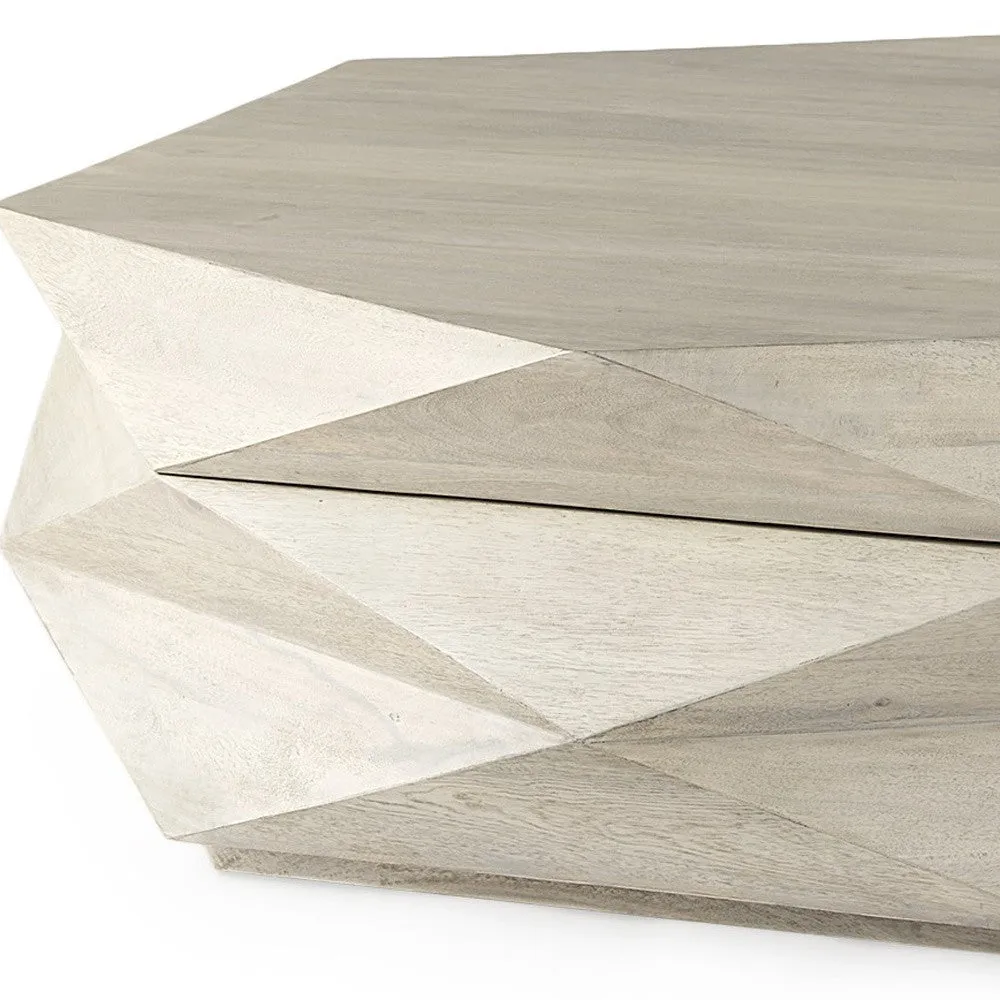 Mod Geometric Whitewash Solid Wood Coffee Table