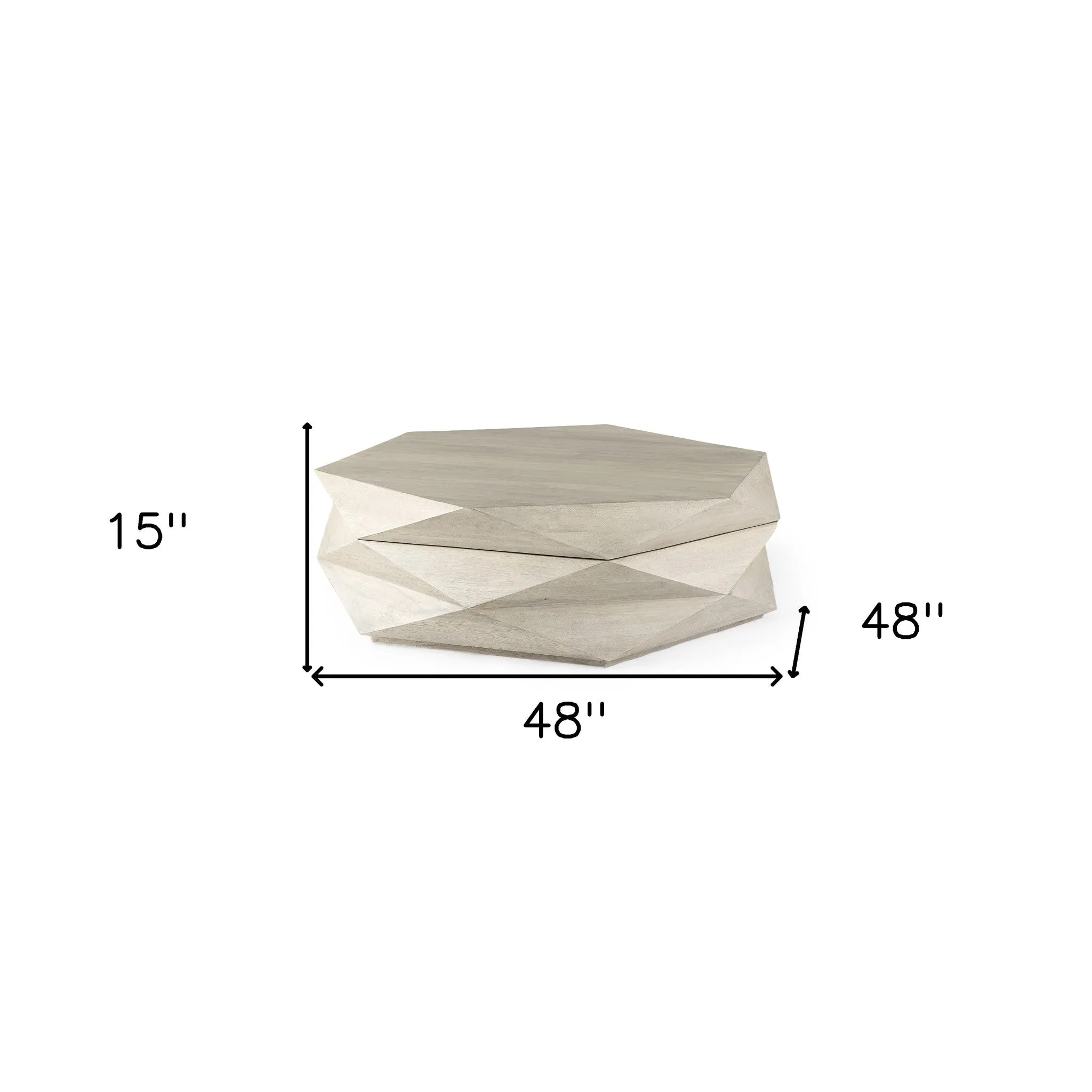 Mod Geometric Whitewash Solid Wood Coffee Table