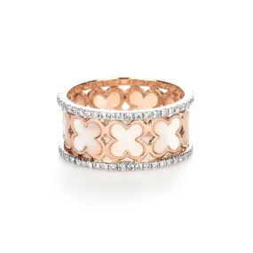 Mother of Pearl Clover Diamond Banded Eternity Ring