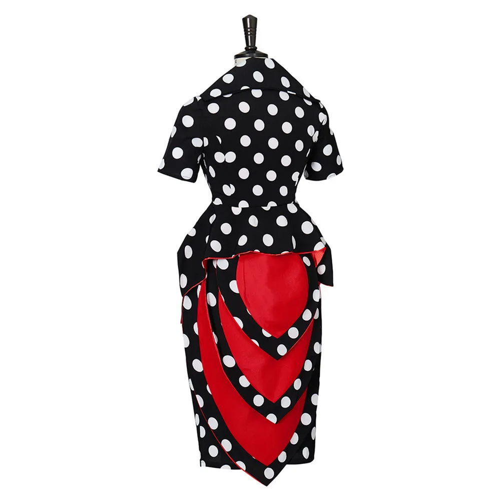 Movie Coraline Mom Women Black Polka Dots Dress Cosplay Costume Outfits Halloween Carnival Suit