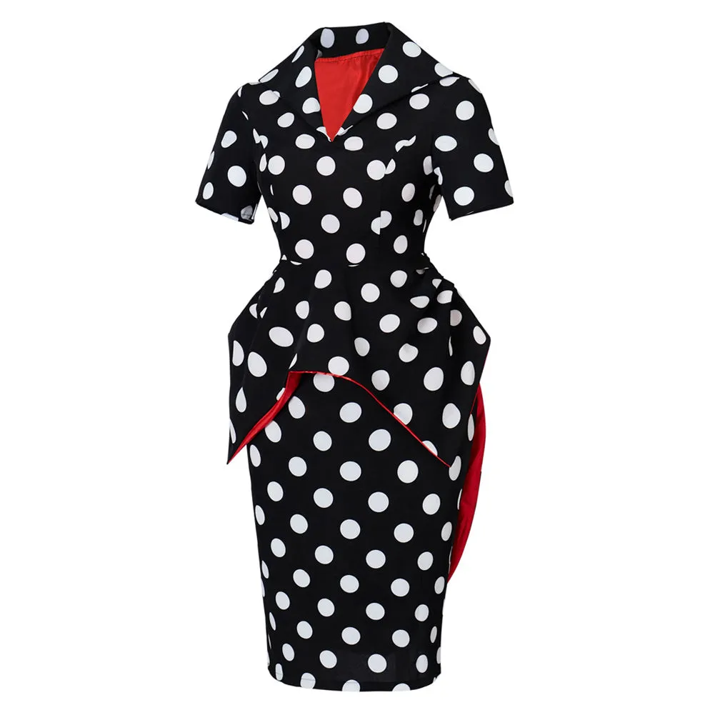 Movie Coraline Mom Women Black Polka Dots Dress Cosplay Costume Outfits Halloween Carnival Suit