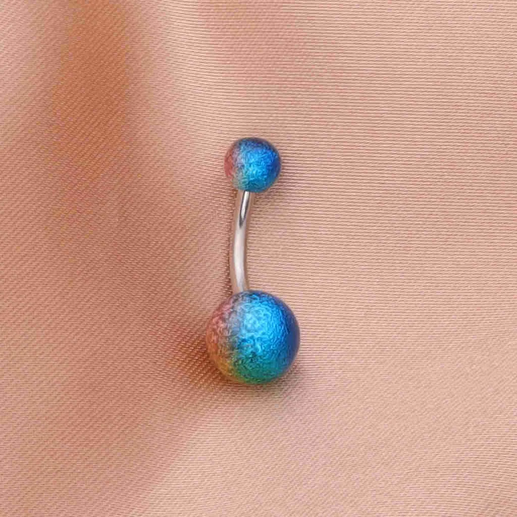 Multi Colour Acrylic Balls Belly Button Navel Ring - Blue/Green