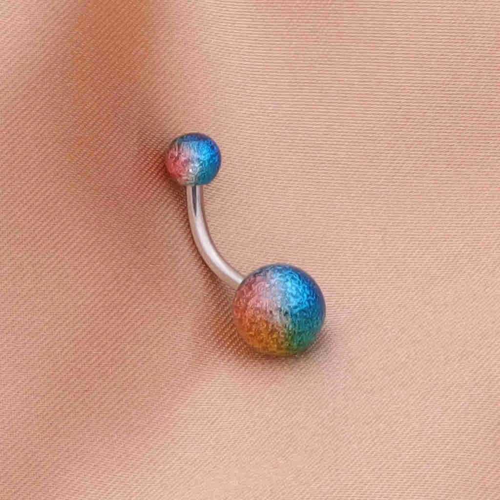 Multi Colour Acrylic Balls Belly Button Navel Ring - Blue/Green