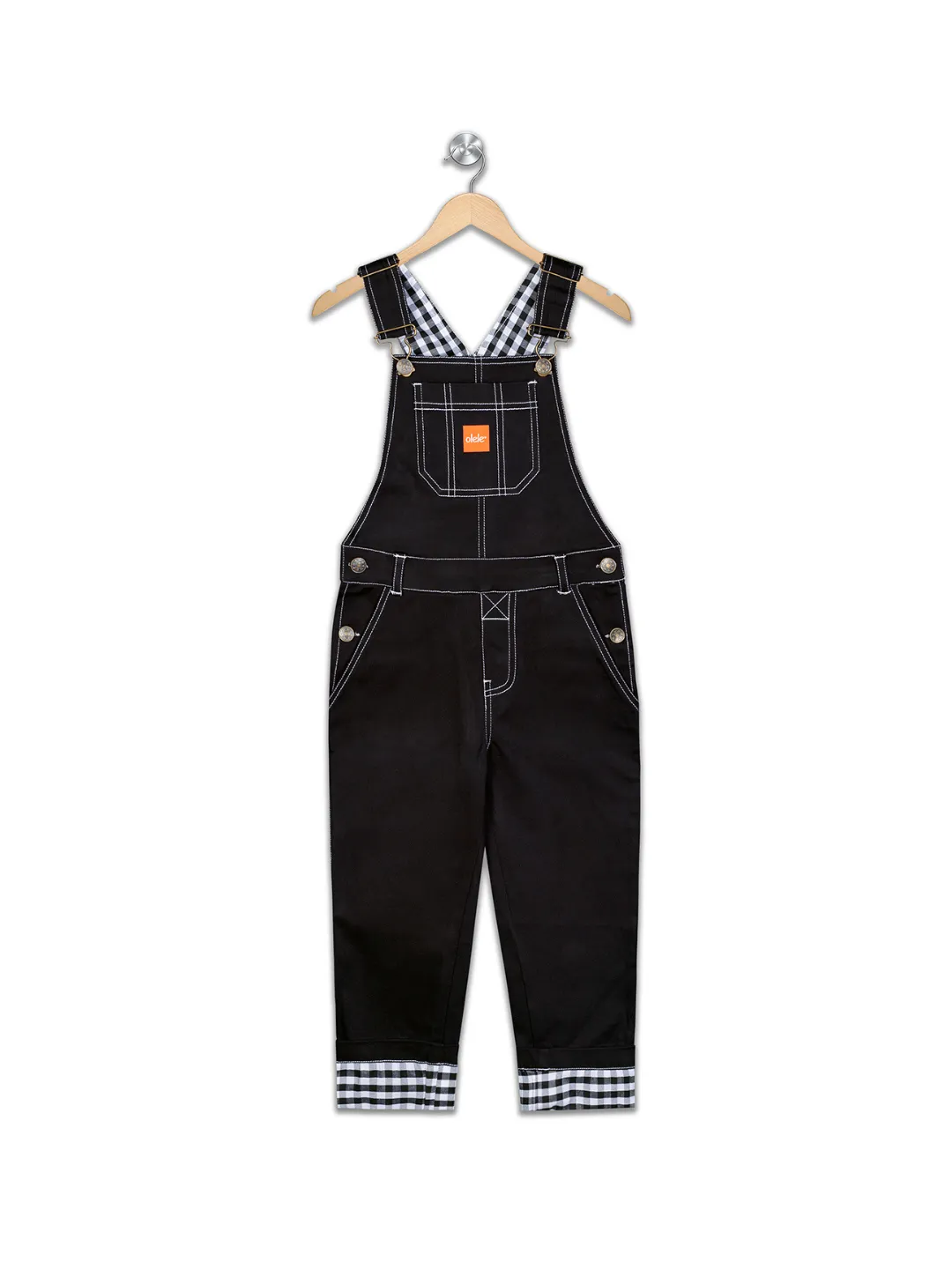 Naughty Dungaree® Full Length Cotton Twill Dungaree for Boys with Contrast Hemfold - Zed Black