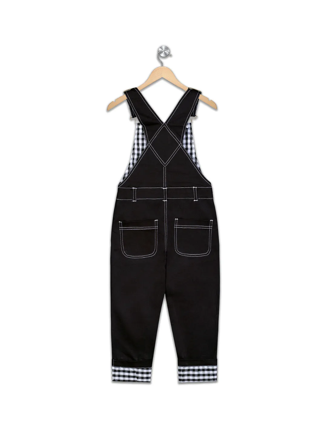 Naughty Dungaree® Full Length Cotton Twill Dungaree for Boys with Contrast Hemfold - Zed Black