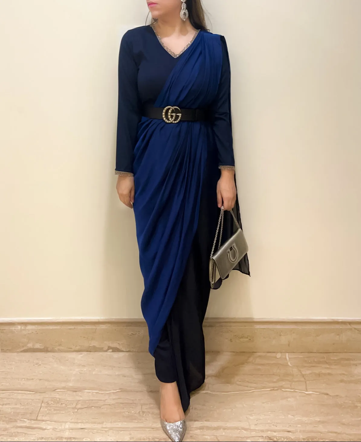 Navy Jumpsuit Drape Sari