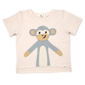 oh baby! Raw Edge Short Sleeve Cotton Slub Tee - Monkey  - Sand Heather