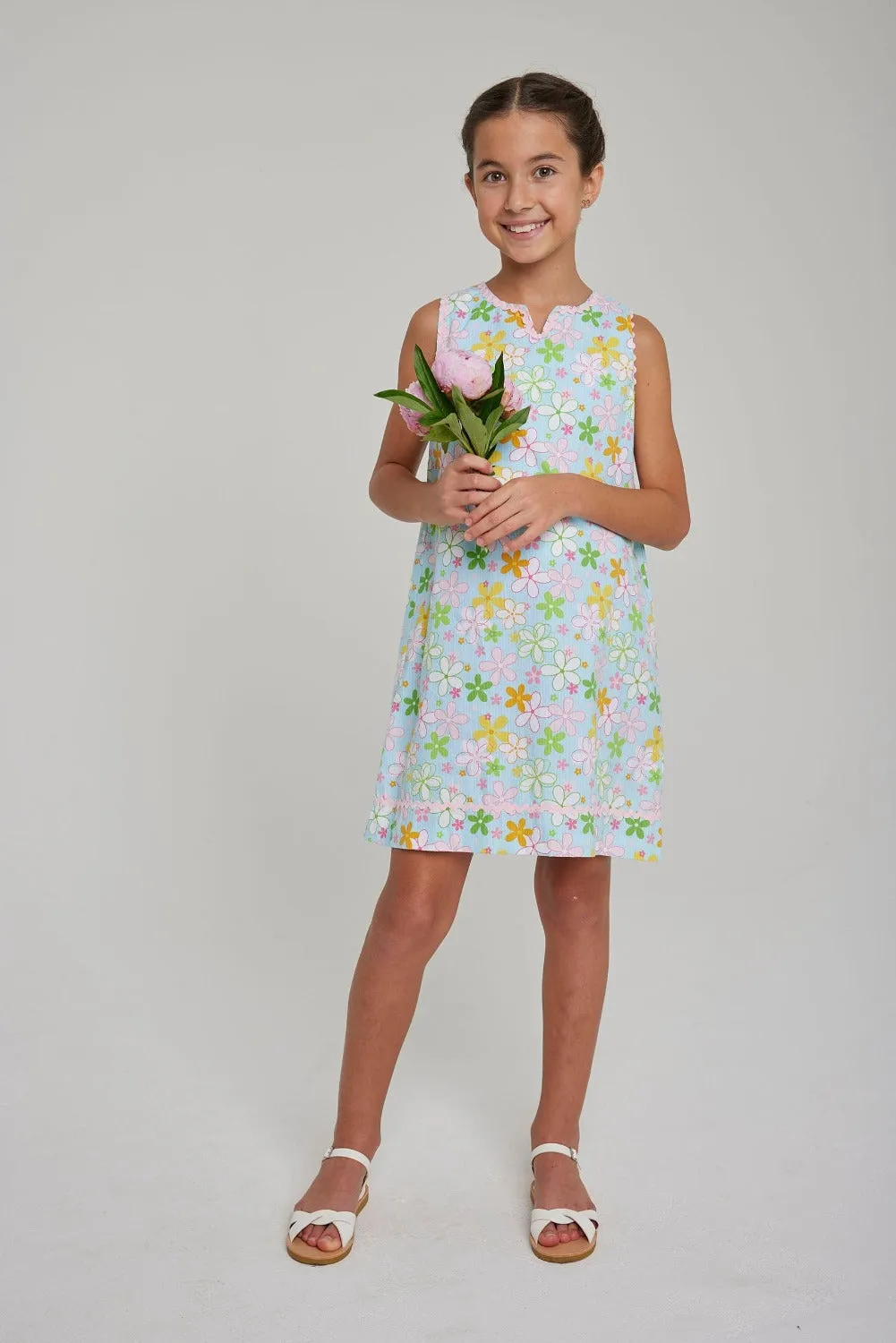 Olivia Dress - Aqua Floral Seersucker