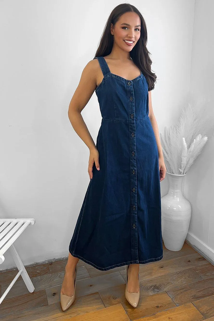 Organic Cotton Denim Sweetheart Midi Dress