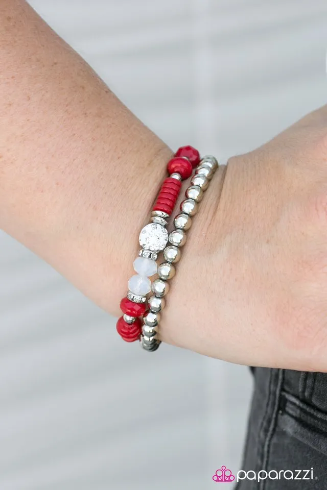 Paparazzi Accessories - My Dance Card Is Full #B218 Peg - Red Bracelet