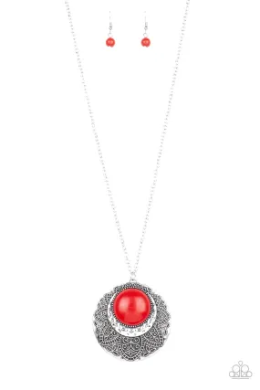 Paparazzi Medallion Meadow - Red Necklace