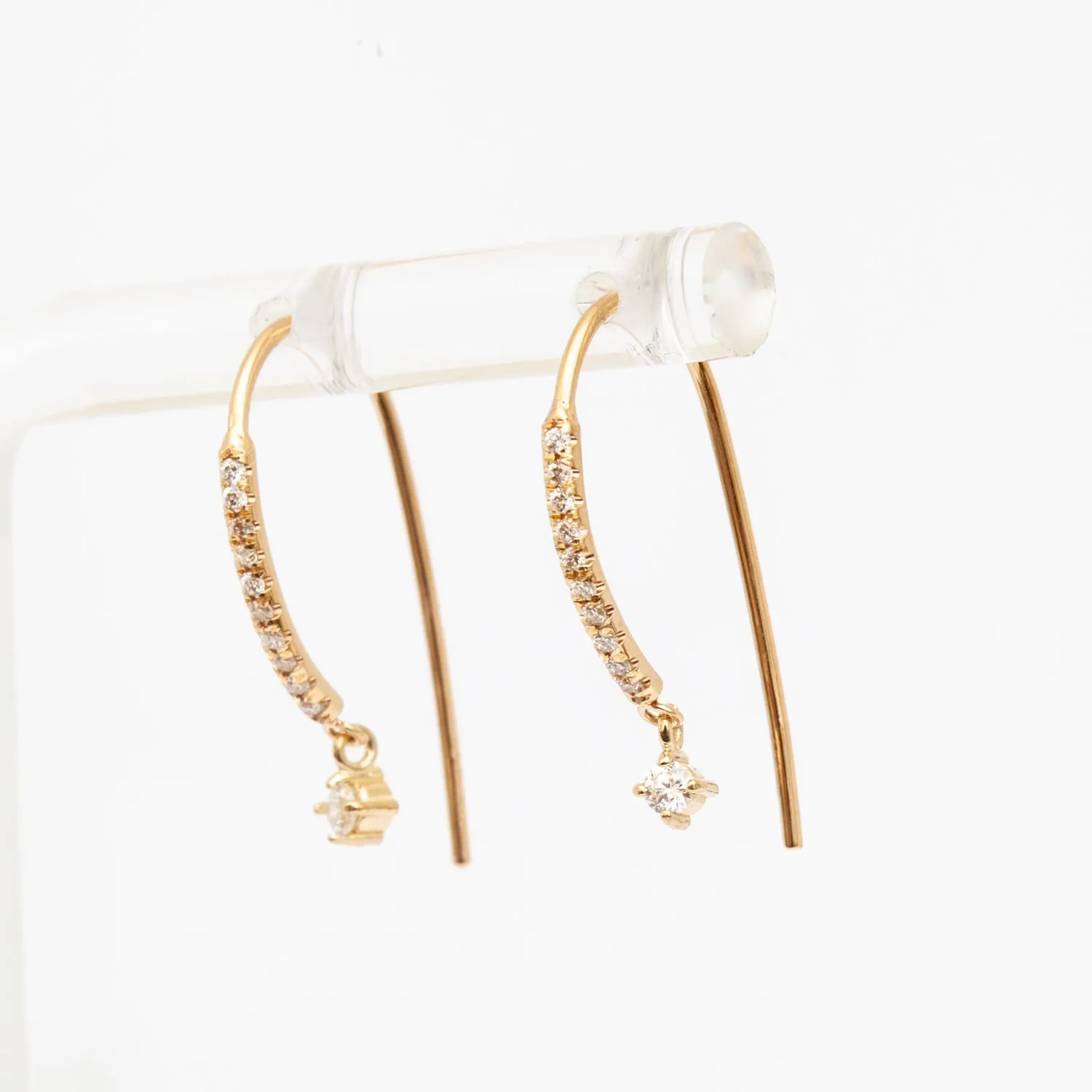 Pavé Diamond Bar & Dangling Diamond Short Wire Threader Earrings