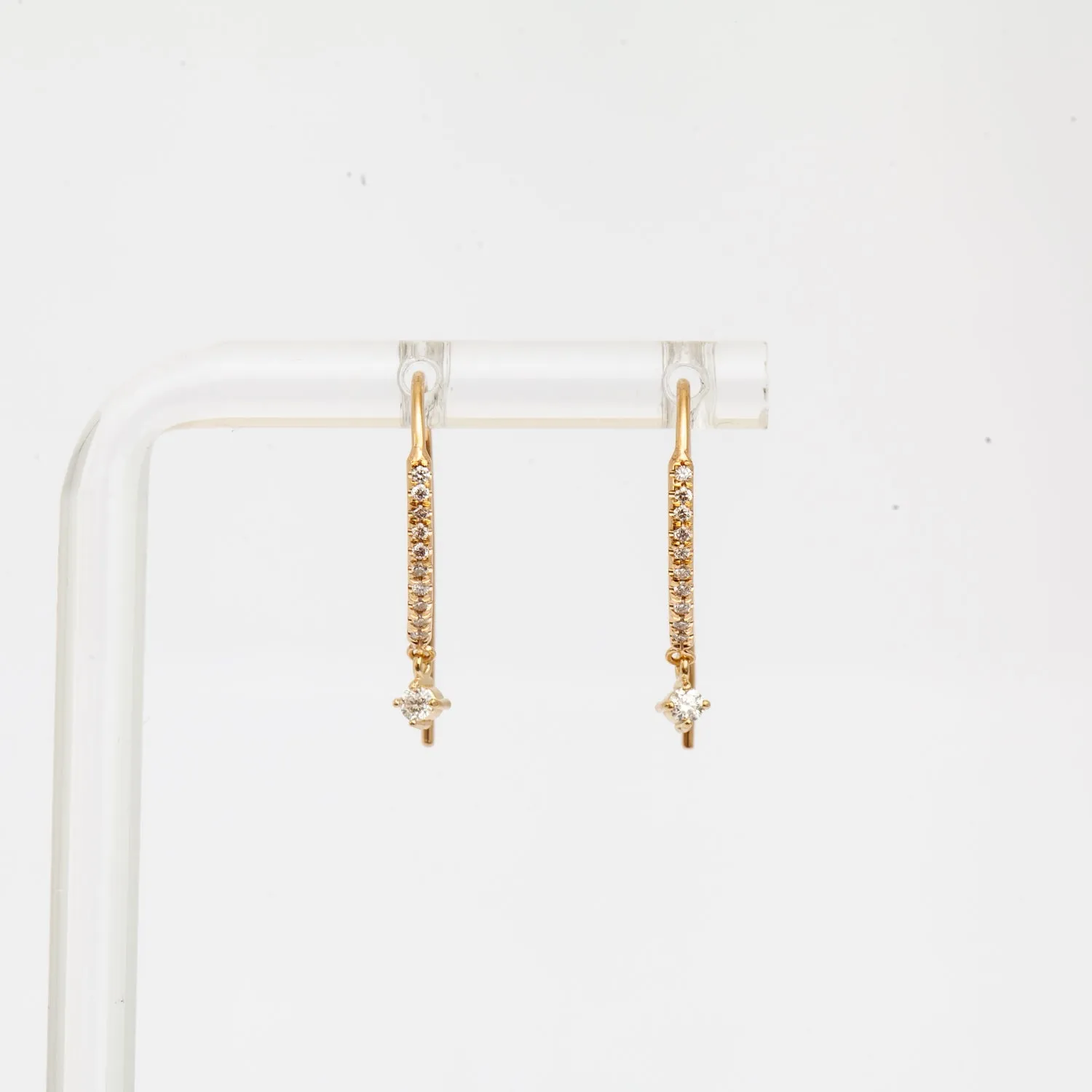 Pavé Diamond Bar & Dangling Diamond Short Wire Threader Earrings