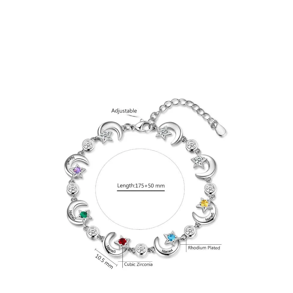 Personalized 2 Birthstone Star Moon Chain Bracelets For Women