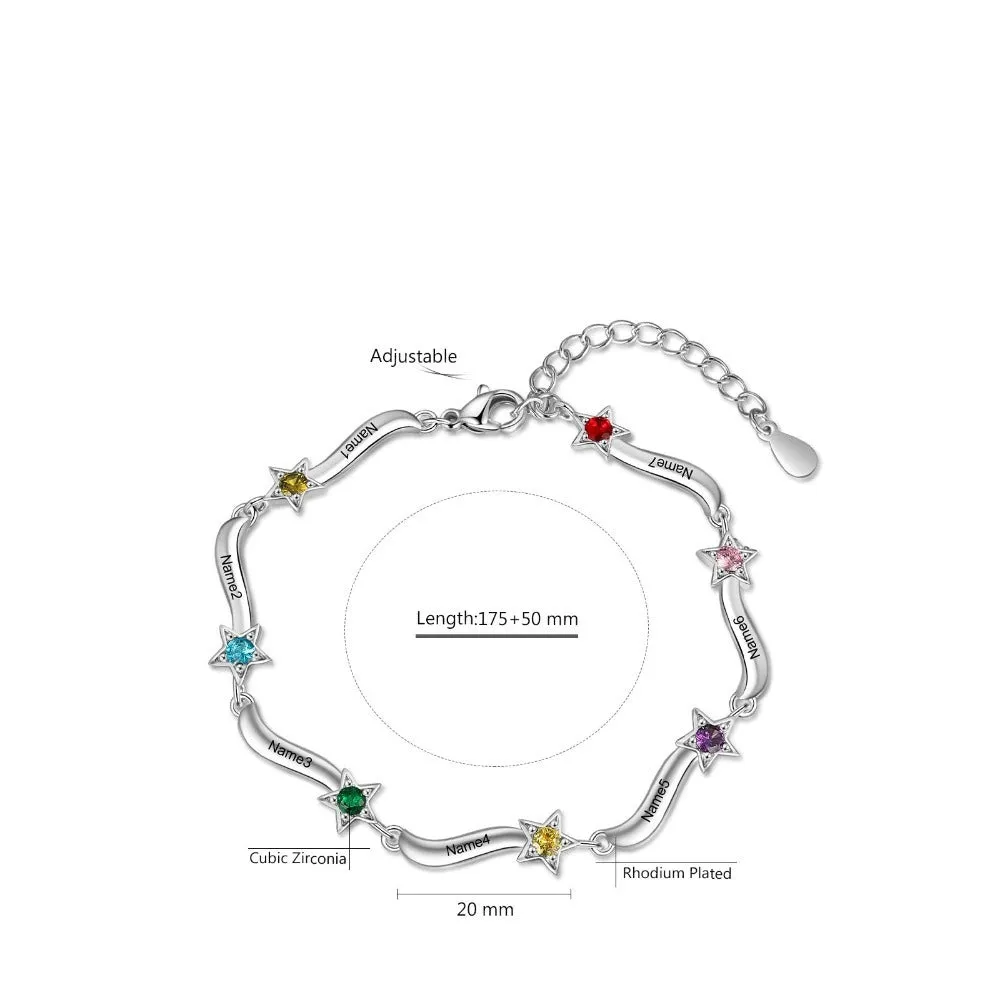 Personalized Inlaid 7 Birthstone Star Bracelet For Women