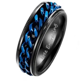 Personalized Men's Promise Ring - Black and Blue Chain Spinner Ring