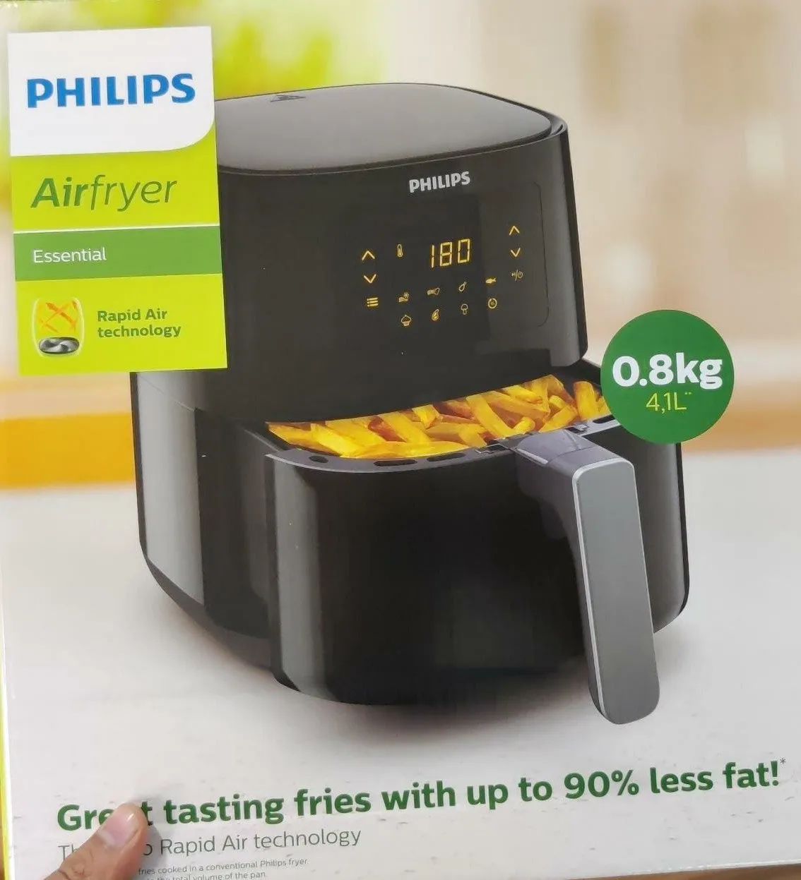 Philips Digital Air Fryer with Rapid Air Technology, 0.8Kg, 4.1L, 1400 Watt, Black, HD9252/70